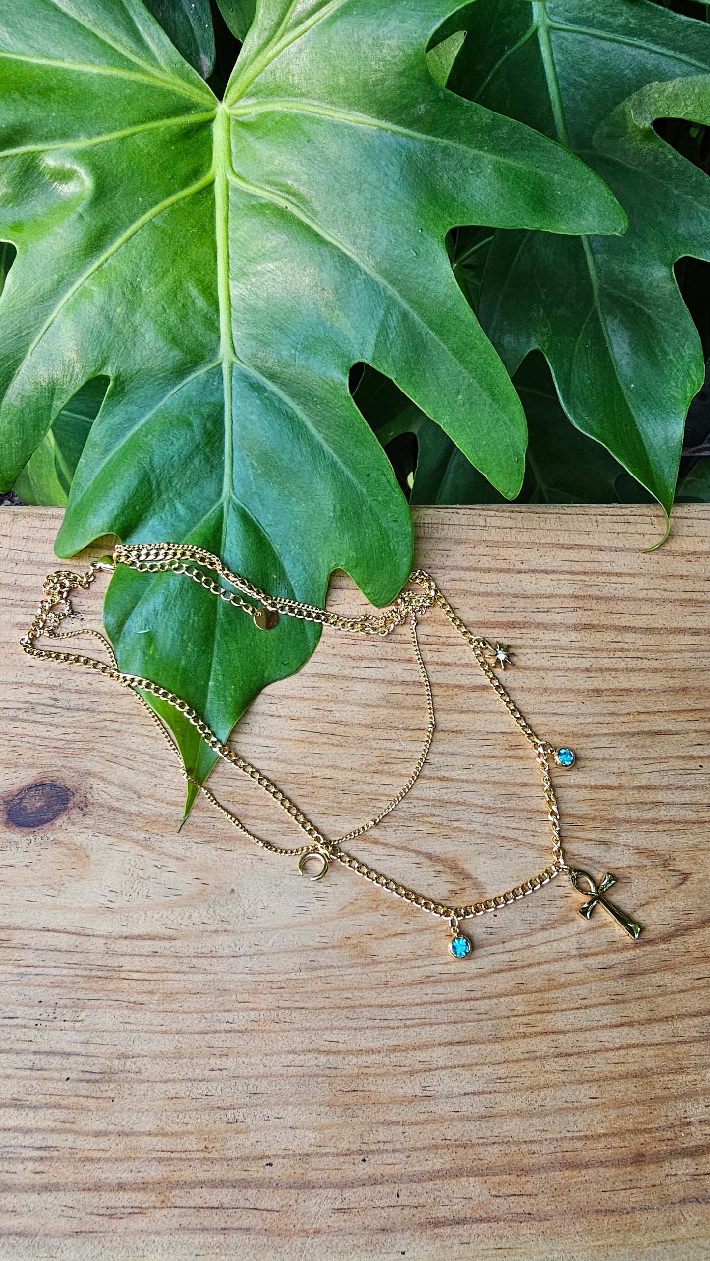 Collier double rangs croix ankh