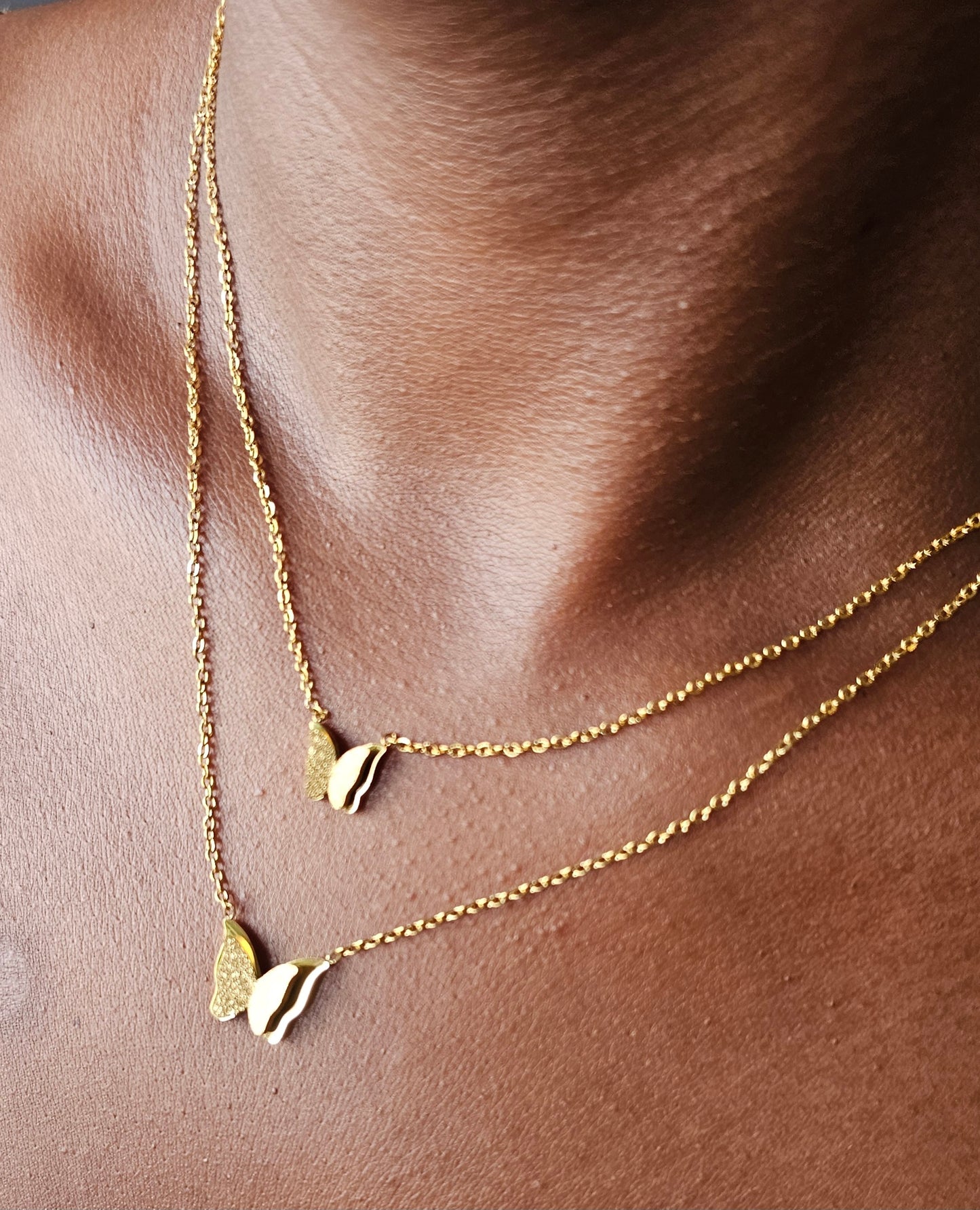 Collier Papillon double rangs en Acier Doré