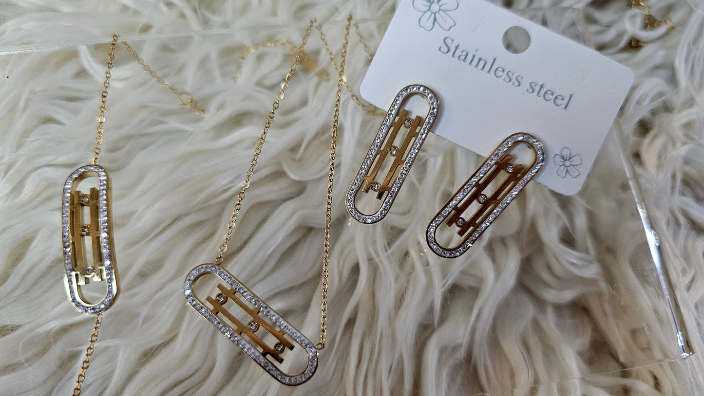 Parure en acier doré et strass