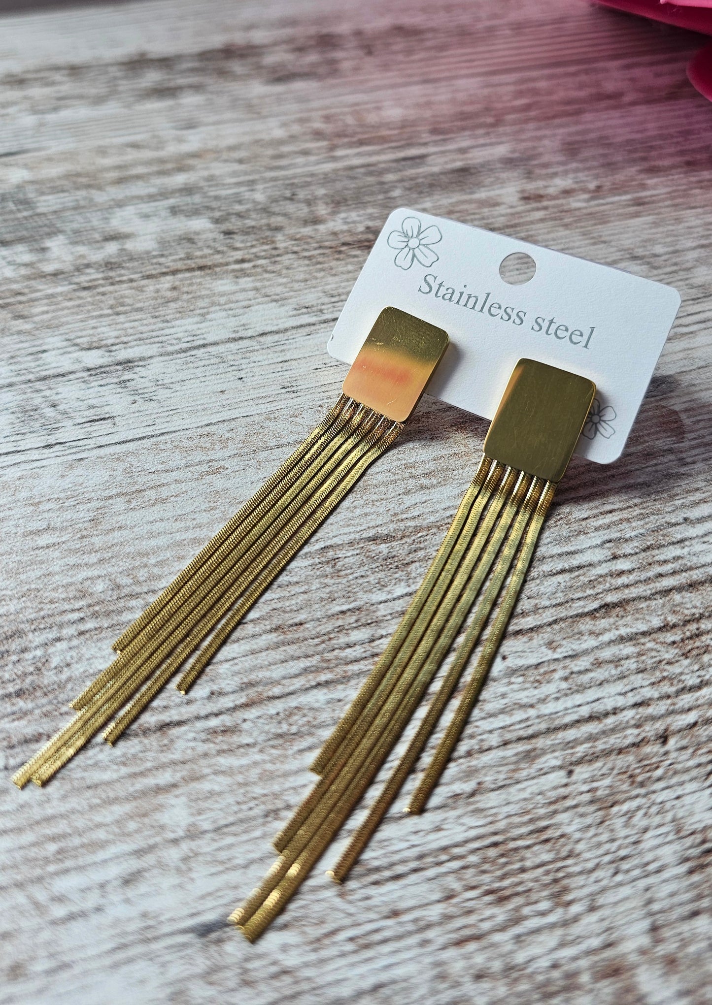 Boucles d'oreilles longues dorées en acier inoxydable