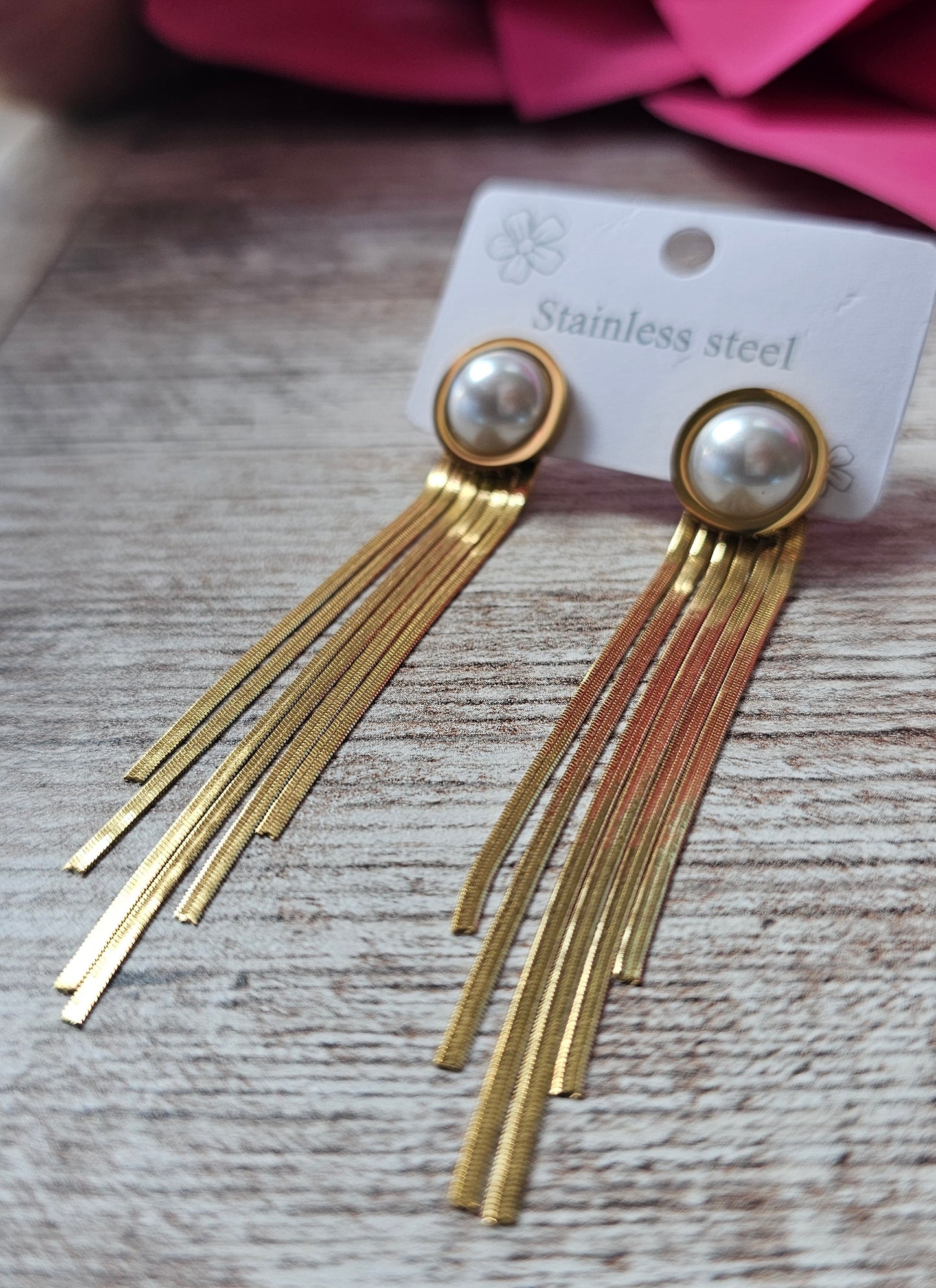 Boucles d'oreilles longues dorées en acier inoxydable