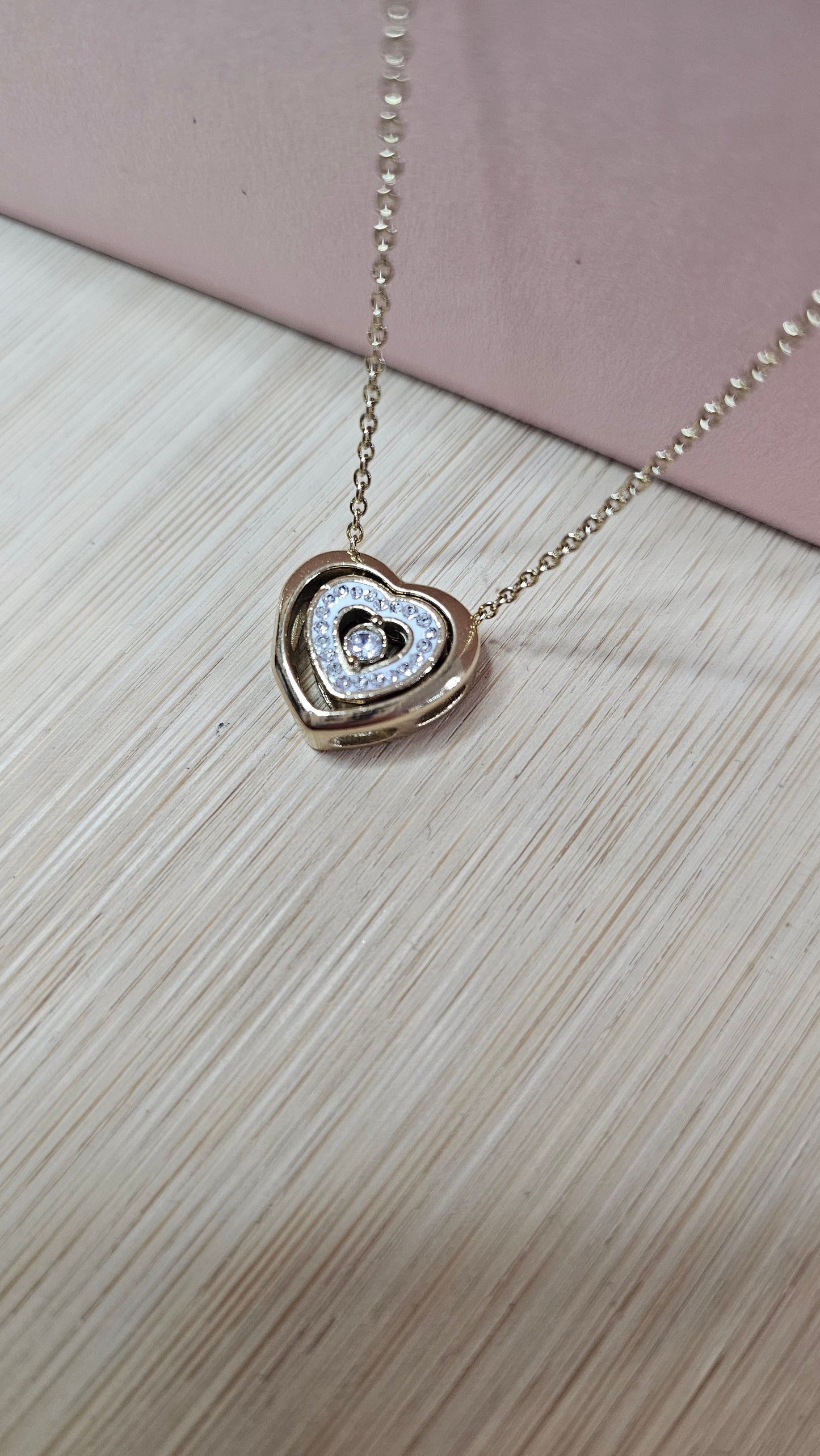 Collier cœur/carré doré